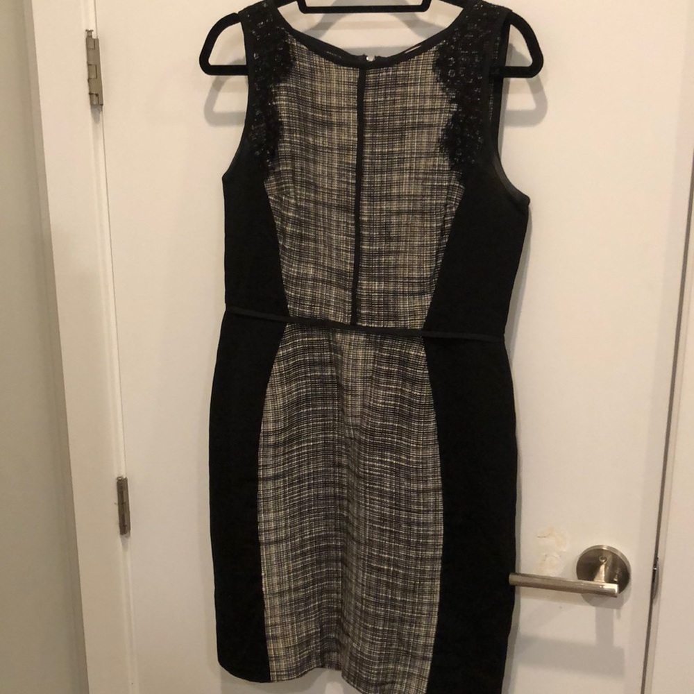 Loft black and white tweed and lace dress